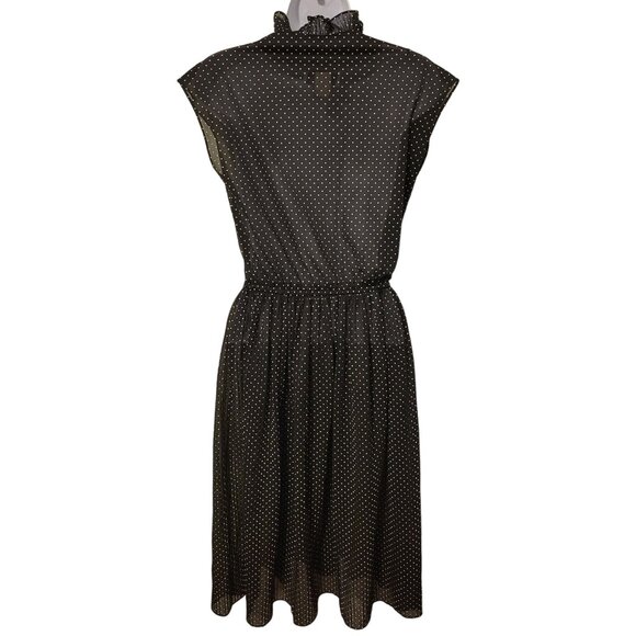 Melissa Lane 6 Black White Polka Dot Midi Dress Semi Sheer Sleeveless V Neck - Picture 5 of 6